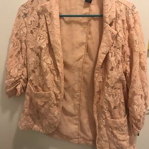 Cute pink lace blazer!